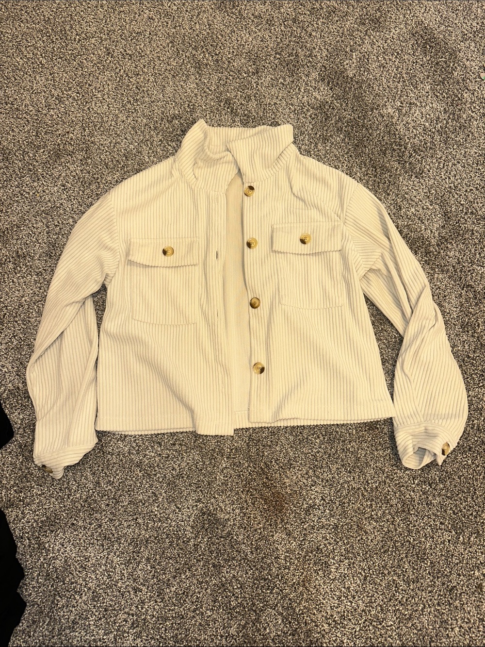 Cropped Cream Button-Front Corduroy Jacket